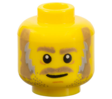 3626pb1911 - Minifigure, Head Dark Tan Eyebrows, Moustache, Dark Tan and Gray Sideburns, Stubble and White Pupils Pattern