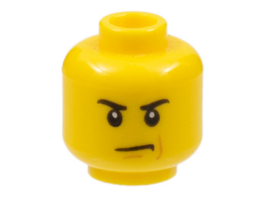 3626pb1973 - Minifigure, Head Male Angry Eyebrows and Scowl, Reddish Brown Left Cheek Line Pattern