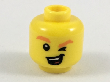 3626pb2089 - Minifigure, Head Orange Eyebrows, Winking Left Eye, Open Mouth with Teeth and Tongue Pattern