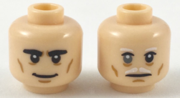 3626pb2183 - Minifigure, Head Dual Sided Black Eyebrows Thick, Smile / White Eyebrows and Moustache, Gray Right Eye Pattern