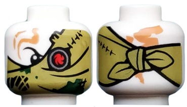 3626pb2206 - Minifigure, Head Alien Ninjago Red Eye Fan Left, Olive Green Bandana Wrap, Knot on Back Pattern