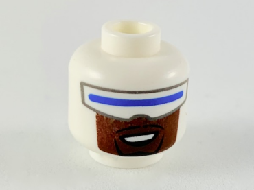 3626pb2364 - Minifigure, Head Wide Blue Visor, Reddish Brown Lower Face with Black Goatee Pattern - Hollow Stud
