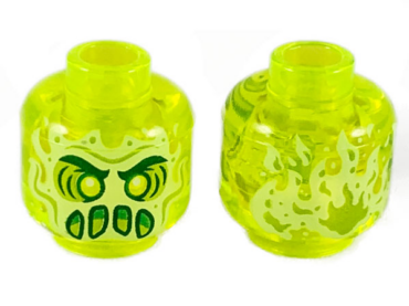 3626pb2435 - Minifigure, Head Alien Ghost with Yellowish Green Face, Slime Mouth and Flames in Back Pattern - Hollow Stud