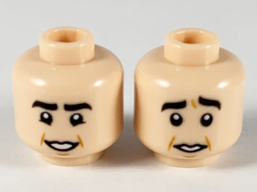 3626pb2501 - Minifigure, Head Dual Sided Thick Black Eyebrows, Low Mouth, Smile / Worried Pattern - Hollow Stud