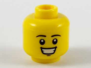3626pb2596 - Minifigure, Head Black Eyebrows, Chin Dimple, Open Mouth Smile with Teeth Pattern - Hollow Stud