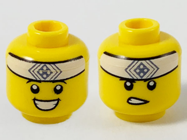 3626pb2608 - Minifigure, Head Dual Sided White Headband with Sand Blue Square Symbol, Smile / Gritted Teeth Pattern - Hollow Stud