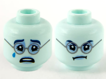 3626pb2676 - Minifigure, Head Dual Sided Female, Dark Blue Eyebrows, Bright Light Blue Around Eyes, Dark Bluish Gray Glasses, Crying / Angry Pattern - Hollow Stud