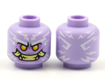 3626pb2767 - Minifigure, Head Alien Ninjago Islander with White Tattoos, Bright Light Orange Eyes, Medium Lavender Eye Shadow, Tan Teeth and Tusks Pattern - Hollow Stud