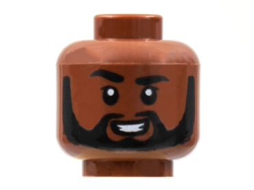 3626pb2858 - Minifigure, Head Black Eyebrows, Right Raised, Beard, Smile Showing Teeth Pattern - Hollow Stud