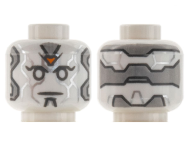 3626pb2865 - Minifigure, Head Alien Robot with Light Bluish Gray Panels, Silver Lines, and Orange Jewel on Forehead Pattern - Hollow Stud