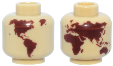 3626pb2892 - Minifigure, Head without Face with Reddish Brown Globe World Map with Japan and Hawaii Pattern - Hollow Stud