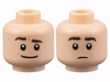 3626pb3128 - Minifigure, Head Dual Sided Dark Brown Eyebrows, Wide Grin with Raised Eyebrow Right / Neutral Pattern - Hollow Stud