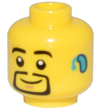 3626pb3201 - Minifigure, Head Black Eyebrows and Thin Goatee, Dark Turquoise Hearing Aid Pattern - Hollow Stud