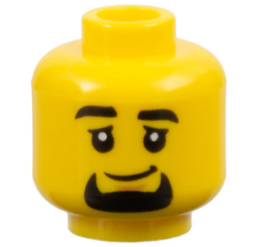 3626pb3205 - Minifigure, Head Black Eyebrows and Goatee, Medium Nougat Chin Dimple, Lopsided Grin Pattern - Hollow Stud