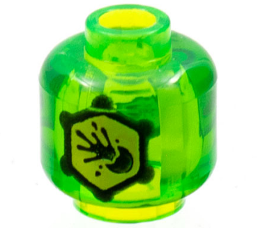 3626pb3352 - Minifigure, Head without Face with Yellow Hexagon with Black Outline and Exploding Ball Pattern on Both Sides - Vented Stud