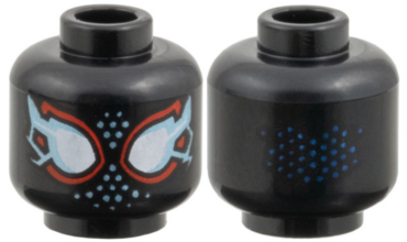 3626pb3942 - Minifigure, Head Alien with Spider-Man Large White Eyes with Red Borders, Metallic Light Blue Electricity and Dots Pattern