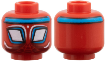 3626pb3945 - Minifigure, Head Alien with Spider-Man Large White Diamond Eyes with Dark Azure Borders and Headband, Webbing and Highlights on Dark Red Background Pattern