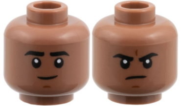 3626pb3947 - Minifigure, Head Dual Sided, Black Eyebrows, Reddish Brown Chin Dimple, Grin / Frown Pattern