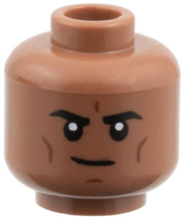 3626pb3949 - Minifigure, Head Black Eyebrows, Reddish Brown Cheek Lines and Chin Dimple, Slight Grin Pattern