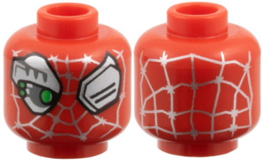 3626pb3954 - Minifigure, Head Alien Silver Webbing, Eyes and Cyborg Eyepiece, Bright Green Eye Sensors Pattern