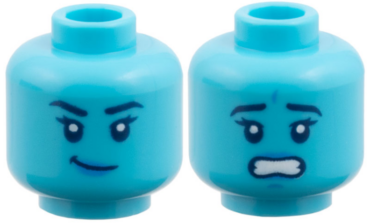 3626pb3956 - Minifigure, Head Dual Sided Female, Black Eyebrows, Dark Azure Lips, Lopsided Grin / Scared Open Mouth with Teeth Pattern