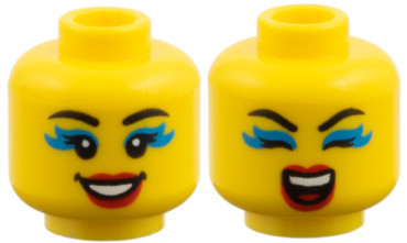 3626pb4060 - Minifigure, Head Dual Sided Female, Black Eyebrows, Dark Azure Eyeshadow, Red Lips, Smile / Eyes Closed Singing Pattern
