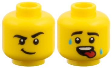 3626pb4061 - Minifigure, Head Dual Sided, Black Eyebrows, Lopsided Smirk / Sweat Drops and Red Tongue Pattern