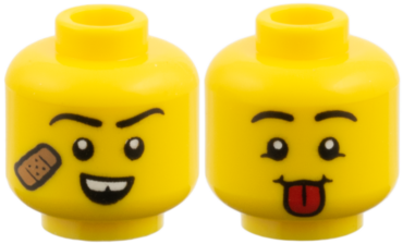 3626pb4062 - Minifigure, Head Dual Sided, Black Eyebrows, Medium Nougat Bandage and Gap in Teeth / Red Tongue Pattern