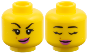 3626pb4066 - Minifigure, Head Dual Sided, Black Eyebrows, Medium Nougat Mole, Dark Pink Lips, Lopsided Grin / Closed Eyes Pattern