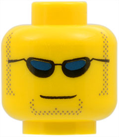 3626px299 - Minifigure, Head Glasses with Dark Blue Sunglasses, Closed Mouth, Light Brown Sideburns and Goatee Pattern