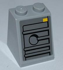 3678bpb055 - Slope 65 2 x 2 x 2 with Bottom Tube with Ridges, Hole, and Yellow Rectangle Pattern (Sticker) - Set 7965