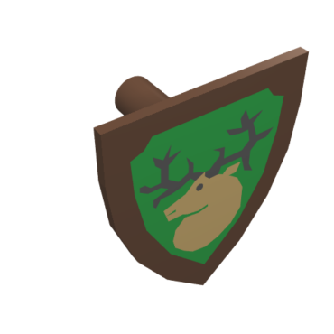 3846p48 - Minifigure, Shield Triangular with Forestmen Elk / Deer Head on Green Background Pattern