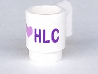 3899pb007 - Minifigure, Utensil Cup with Dark Purple and Medium Lavender 'I' Heart 'HLC' Pattern