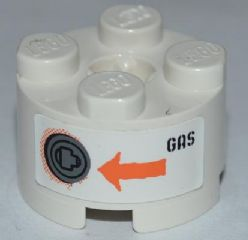 3941pb11 - Brick, Round 2 x 2 with Axle Hole with Filler Cap, Orange Arrow and Black 'GAS' Pattern (Sticker) - Set 8958