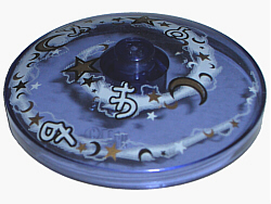 3960pb004 - Dish 4 x 4 Inverted (Radar) with Solid Stud with Black, Gold, and White Moons, Stars, and Magic Symbols on White Spiral Pattern