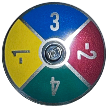 3960pb068 - Dish 4 x 4 Inverted (Radar) with Solid Stud with Silver Number -1, -2, 3 and 4 on Dark Blue, Dark Green, Dark Red and Yellow Background Pattern (Game Spinner)