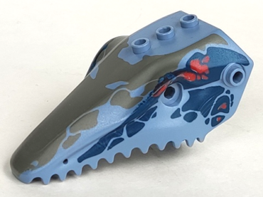 40387px1 - Dinosaur Head Toothed, Jaw Top with Pin with Dark Blue, Dark Gray, and Red Markings Pattern