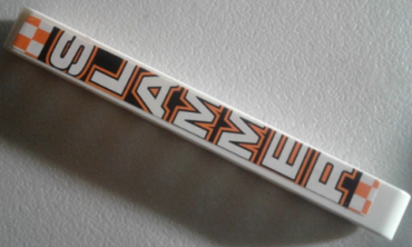 40490pb035 - Technic, Liftarm Thick 1 x 9 with 'SLAMMER' on Orange and White Checkered Background Pattern (Sticker) - Set 8135