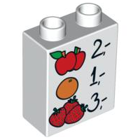 4066pb387 - Duplo, Brick 1 x 2 x 2 with Apples, Orange, and Strawberries Prices Pattern