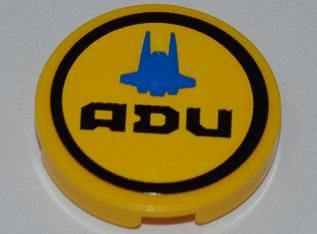 4150pb098 - Tile, Round 2 x 2 with Interceptor Shuttle Outline and 'ADU' Pattern (Sticker) - Set 7066