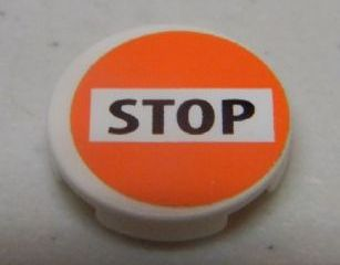 4150pb154 - Tile, Round 2 x 2 with 'STOP' on White and Orange Background Pattern (Sticker) - Set 8969