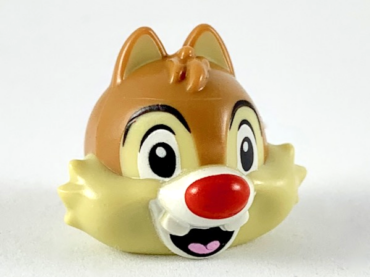 41587pb01 - Minifigure, Head, Modified Chipmunk with Separated Teeth, Medium Nougat Hair and Red Nose Pattern (Dale)