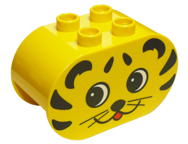 4198pb06 - Duplo, Brick 2 x 4 x 2 Rounded Ends with Tiger Face Pattern