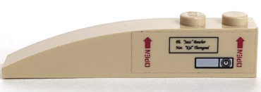 42022pb18L - Slope, Curved 6 x 1 with 'OPEN' and Arrows Pattern Left (Sticker) - Sets 7298 / 7477