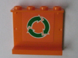 4215bpb42 - Panel 1 x 4 x 3 - Hollow Studs with Green and White Recycling Arrows on Orange Background Pattern (Sticker) - Set 7991