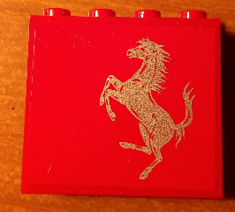4215bpb57L - Panel 1 x 4 x 3 - Hollow Studs with Ferrari Logo, Silver Horse on Red Background Pattern Model Left Side (Sticker) - Sets 8153 / 8155