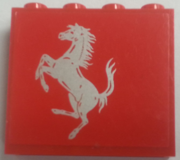 4215bpb57R - Panel 1 x 4 x 3 - Hollow Studs with Ferrari Logo, Silver Horse on Red Background Pattern Model Right Side (Sticker) - Sets 8153 / 8155