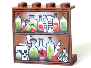 4215bpx1 - Panel 1 x 4 x 3 - Hollow Studs with Potions, Scrolls, and Skull on Shelves Pattern