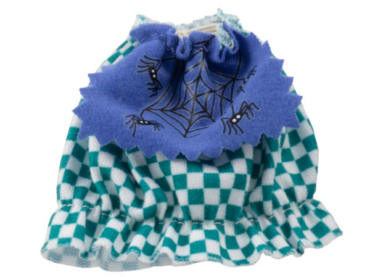 42330 - Belville, Clothes Skirt Long with Apron with Black Spiders and Spider Web, Dark Turquoise and White Checkered Pattern