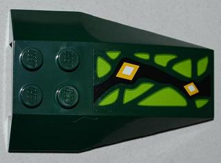 43712pb035L - Wedge 6 x 4 Triple Curved with Lime Scales and 2 Yellow Diamonds Pattern Model Left Side (Sticker) - Set 9450